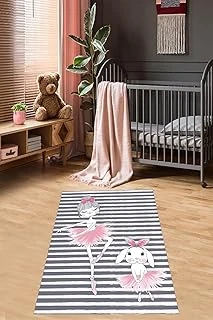 Pelangi Balerin Prenses Tavşan Desenli Çizgili Dijital Baskı Yıkanabilir Kaymaz Taban Çocuk Odası Halısı, Pembe 80 X 200 ürün görseli 1