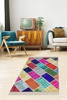 Pelangi Kilim Desenli Renk Bloklu Etnik Dijital Baskı Yıkanabilir Kaymaz Taban Salon Halısı, Karışık Renkli 120 X 160 ürün görseli 1