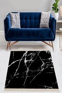 Pelangi Mermer Desenli Dijital Baskı Yıkanabilir Kaymaz Taban Salon Halısı Yolluk, Siyah 180 X 280 ürün görseli 1