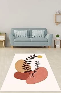 Pelangi Bohem Yapraklı Tropikal İskandinav Yıkanabilir Kaymaz Taban Tutmaz Salon Halısı Yoluk, Gül Kurusu 120 X 160 ürün görseli 1