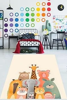 Pelangi Safari Ormandaki Sevimli Hayvanlar Ailesi Yıkanabilir Kaymaz Taban Tutmaz Çocuk Odası Halısı ürün görseli 1