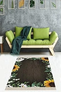 Pelangi Papatya Desenli Ağaç Dijital Baskı Yıkanabilir Kaymaz Taban Salon Halısı, Kahverengi 80 X 150 ürün görseli 1