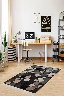 Pelangi Taş Desenli Geometrik Şekilli Dijital Baskı Yıkanabilir Kaymaz Taban Salon Halısı, Gri 100 X 150 ürün görseli 1