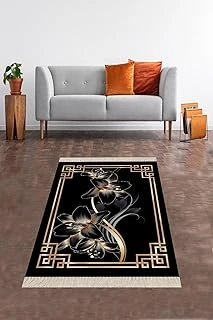 Pelangi Zambak Çiçek Desenli Dijital Baskı Yıkanabilir Kaymaz Taban Salon Halısı, Siyah 160 X 250 ürün görseli 1