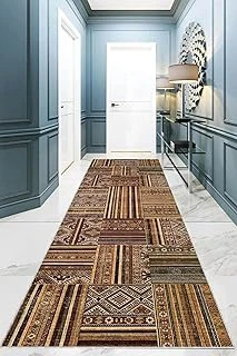 Pelangi Kilim Desenli Etnik Dijital Baskı Yıkanabilir Kaymaz Taban Eskitme Salon Halı Yolluk, Kahverengi 100 X 600, 95548951006007 ürün görseli 1