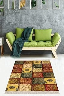 Pelangi Kırkyama Desenli Etnik Dijital Baskı Yıkanabilir Kaymaz Taban Salon Halı, Bej 160 X 300 ürün görseli 1