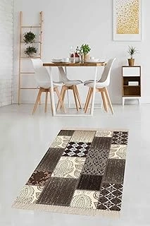 Pelangi Kilim Desenli Etnik Dijital Baskı Yıkanabilir Kaymaz Taban Salon Halı Yolluk, Kahve-Krem 80 X 150 ürün görseli 1
