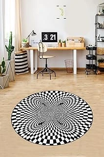 Pelangi Geometrik 3 Boyutlu Desenli Dijital Baskı Yıkanabilir Kaymaz Taban Spor Yuvarlak Halı, Siyah-Beyaz 140 X 140, 9998004414014005 ürün görseli 1