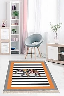 Pelangi Fil Desenli Etnik Dijital Baskı Yıkanabilir Salon Filli Halı Yolluk, Turuncu 100 X 100 ürün görseli 1