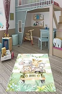 Pelangi Pastel Renkler Sevimli Hayvanlar Zürafa Yıkanabilir Kaymaz Taban Tutmaz Çocuk Odası Halısık, Mint-Beyaz 160 X 300, 76420051603001 ürün görseli 1