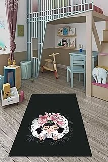 Pelangi Genç Kız Desenli Dijital Baskı Yıkanabilir Kaymaz Taban Genç Odası Halısı, Pembe-Siyah 180 X 250 ürün görseli 1