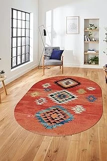 Dijital Baskılı Kaymaz Taban Yıkanabilir Etnik Desenli Oval Mutfak Salon Halısı O-Etni̇k-01, Kırmızı, 40 X 60 ürün görseli 1