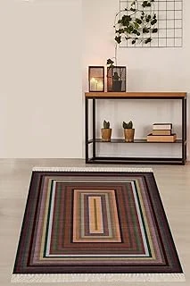 Pelangi Renk Bloklu Kilim Desenli Etnik Dijital Baskı Yıkanabilir Salon Halı Yolluk, Kahverengi 160 X 240 ürün görseli 1