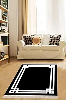 On The Clouds Geometrik Desenli Dijital Baskı Yıkanabilir Kaymaz Taban Düz Model Salon Halısı Yolluk (Siyah) Tyc00696227548, 100 X 350 ürün görseli 1