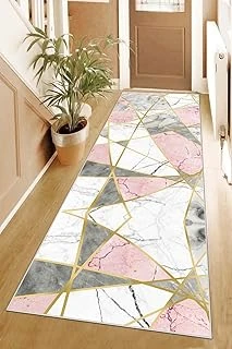 Pelangi Mermer Desenli Gold Şeritli Dijital Baskı Yıkanabilir Kaymaz Taban Kilim Model Salon Halısı, Gri 80 X 400, 95554260804007 ürün görseli 1