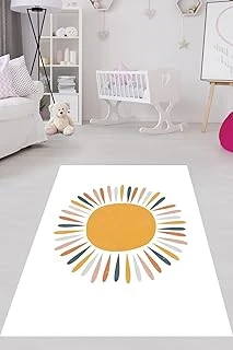 Pelangi Bohem İskandinav Beyaz Zemin Güneş Desenli Yıkanabilir Kaymaz Tutmaz Çocuk Halı, Beyaz-Sarı 160 X 350 ürün görseli 1