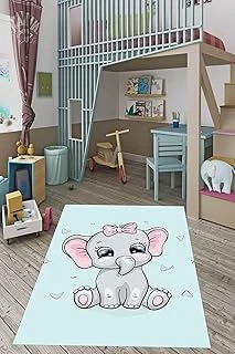 Pelangi Fil Desen Bebek Odası Halısı Dijital Baskı Yıkanabilir Kaydırmaz Yıkanabilir Çocuk Odası Fiili Halı, Mavi-Pembe 160 X 350 ürün görseli 1