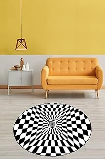 Pelangi Geometrik 3 Boyutlu Çark Desenli Dijital Baskı Yıkanabilir Kaymaz Taban Spor Yuvarlak Halı, Deep Siyah 60 X 60 ürün görseli 1