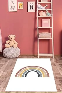 Pelangi Gökkuşağı Desenli Makrome Temalı Yıkanabilir Kaymaz Taban Tutmaz Çocuk Odası Halısık, Çok Renkli-Beyaz 160 X 240, 76420271602401 ürün görseli 1