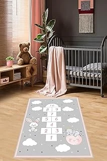Pelangi Gri Dijital Baskılı Yıkanabilir Kaymaz Tabanlı Çocuk Odası Halısı, Gri 60 X 120 ürün görseli 1