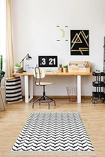 Pelangi Geometrik Desenli Dijital Baskı Yıkanabilir Kaymaz Taban Desen Salon Halı, Siyah-Beyaz 180 X 300 ürün görseli 1