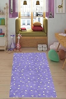 Pelangi Piti Kalpler Yapraklar Yıkanabilir Kaymaz Taban Tutmaz Çocuk Odası Halısık, Lila-Beyaz-Yeşil 120 X 200 ürün görseli 1