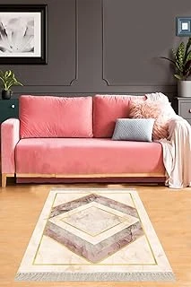 Pelangi Geometrik Karo Desenli Dijital Baskı Yıkanabilir Kaymaz Taban Salon Halısı Yolluk, Bej 160 X 300 ürün görseli 1
