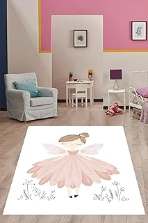 Pelangi Kanatlı Balerin Kız Yıkanabilir Kaymaz Taban Tutmaz Çocuk Odası Halısı, Pembe-Siyah-Beyaz 80 X 200, 7642011508020005 ürün görseli 1