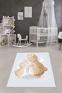 Pelangi Sevimli Ayıcıklar Desenli Çiçekli Dijital Baskılı Kaymaz Yıkanabilir Tutmaz Çocuk Odası Halısı, 80 X 350 ürün görseli 1