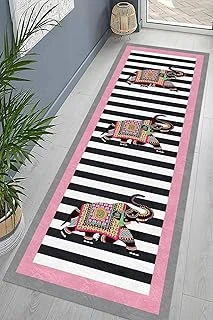 Pelangi Fil Desenli Etnik Dijital Baskı Yıkanabilir Salon Filli Halı Yolluk (Pembe), Pembe 80 X 500, 95541224805007 ürün görseli 1
