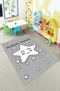 Pelangi Gri Parlak Yıldız Desenli Yıkanabilir Kaymaz Taban Tutmazbebek Çocuk Odası Halısı, Gri-Beyaz 100 X 150, 901357149100150 ürün görseli 1