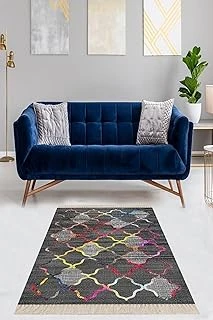 Pelangi Renkli Geometrik Desenli Dijital Baskı Yıkanabilir Kaymaz Taban Etnik Kilim Desen Salon Halı, Gri 80 X 150 ürün görseli 1