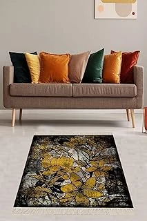 Pelangi Çiçek Desenli Renk Geçişli Dijital Baskı Yıkanabilir Kaymaz Taban Salon Halı Yolluk, Siyah-Sarı 160 X 350 ürün görseli 1