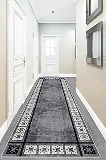 Pelangi Geometrik Çerçeve Desenli Çerçeveli Dijital Baskı Yıkanabilir Kaymaz Taban Salon Halısı (Gri), Gri 80 X 400, 955533111804007 ürün görseli 1