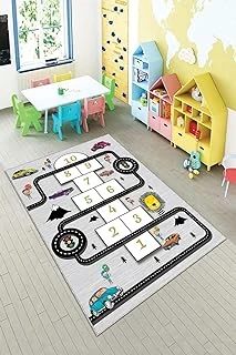 Pelangi Gri Seksek Desenli Eğitici Yıkanabilir Kaymaz Taban Tutmazbebek Çocuk Odası Halısı, Gri-Siyah 180 X 280 ürün görseli 1