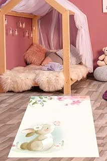 Pelangi Çiçek Bahçeli Kelebe Sevimli Tavşan Yıkanabilir Kaymaz Taban Tutmaz Çocuk Odası Halısık, Pembe-Kahve 80 X 500 ürün görseli 1