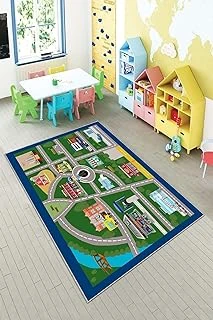 Pelangi Yeşil Araba Yollu Yıkanabilir Kaymaz Taban Tutmazbebek Çocuk Odası Halısı, Yeşil 120 X 200, 13570251202002 ürün görseli 1