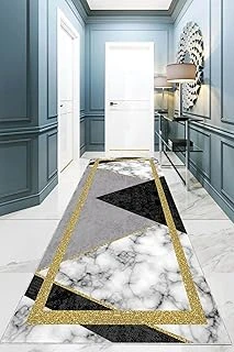 Pelangi Gold Çerçeveli Mermer Desen Dijital Baskı Kaymaz Taban Yıkanabilir Salon Halısı Yollu, Siyah-Gri 100 X 400, 955411711004007 ürün görseli 1