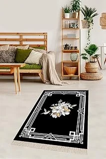 Pelangi Siyah Çiçek Desenli Dijital Baskı Yıkanabilir Kaymaz Taban Salon Halısı, Siyah 120 X 200 ürün görseli 1