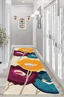 Pelangi Renkli Gelincik Çiçek Desenli Etnik Dijital Baskı Yıkanabilir Salon Halı Yolluk, Bej 100 X 250, 95544271002507 ürün görseli 1