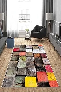 On The Clouds Çok Renkli Kütük Desenli Yıkanabilir Kaymaz Taban Tutmaz Salon Halısı Yolluk Ayhmod11, 80 X 350 ürün görseli 1