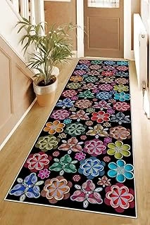 Pelangi Çiçek Desenli Dijital Baskı Yıkanabilir Salon Halı Yolluk, Siyah 100 X 150, 95551551001507 ürün görseli 1