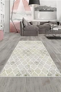 Pelangi Gri Eskitme Damla Desen Yıkanabilir Kaymaz Taban Tutmaz Salon Halısı Yolluk, Bej-Beyaz 120 X 160 ürün görseli 1