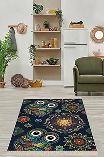Pelangi Mandala Baykuş Desenli Çiçekli Dijital Baskı Yıkanabilir Kaymaz Taban Etnik Salon Halısı Yolluk, Siyah 100 X 400 ürün görseli 1