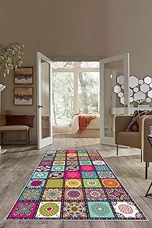 Pelangi Çok Renkli Geometrik Karo Desenli Yıkanabilir Kaymaz Taban Tutmaz Salon Halı Yolluk, Karışık Renkli 80 X 400 ürün görseli 1