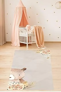 Pelangi Ayıcık Gül Buketi Desenli Yıkanabilir Kaymaz Taban Tutmaz Çocuk Odası Halısık, Gri-Somon 100 X 300, 76420171003001 ürün görseli 1