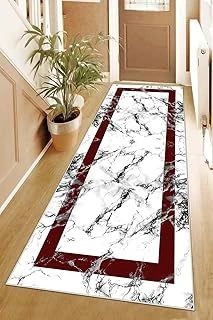 Pelangi Mermer Desenli Bordo Çerçeveli Dijital Baskı Yıkanabilir Kaymaz Taban Salon Halı Yolluk, Bordo-Beyaz 80 X 400, 955594411804007 ürün görseli 1
