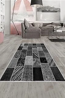 On The Clouds Gri Patchwork Kırkyama Desenli Yıkanabilir Kaymaz Taban Tutmaz Salon Halısı Yolluk Ayhmod4, 80 X 350 ürün görseli 1
