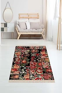 Pelangi Patchwork Gül Desenli Dijital Baskı Yıkanabilir Kaymaz Taban Kilim, Siyah 80 X 300 ürün görseli 1