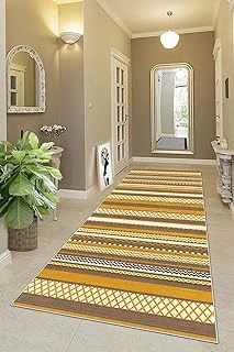 Pelangi Kilim Desenli Etnik Dijital Baskı Yıkanabilir Kaymaz Taban Eskitme Salon Halı Yolluk, Hardal 80 X 600, 95553370806007 ürün görseli 1